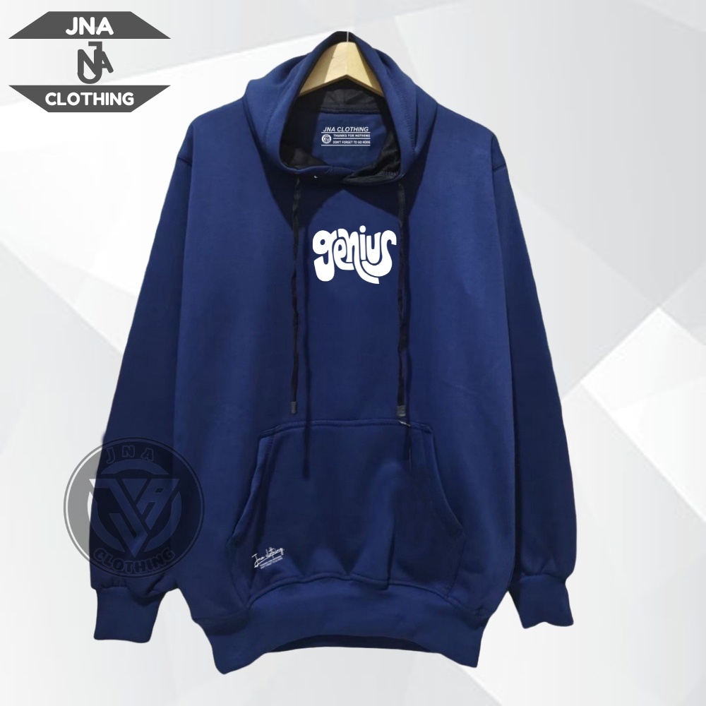 Sweater Pria Oversize Distro Premium Hoodie Cowok Cewek Warna Navy Lits Genius Original Brand JNA Kota Bandung