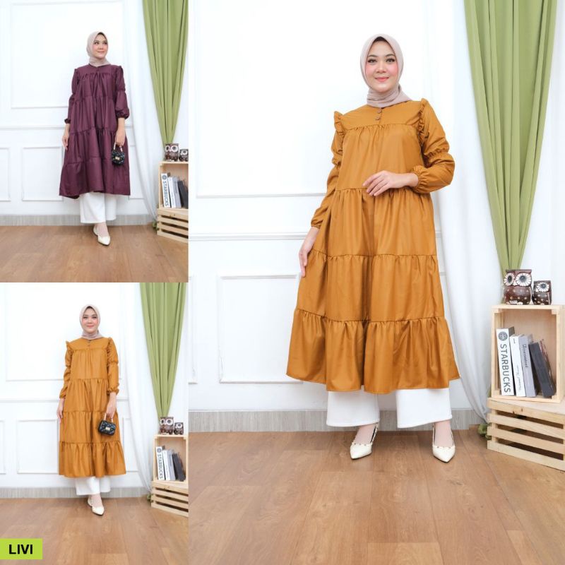 LIVI MIDI DRESS KONDANGAN GAMIS TERBARU REMAJA DEWASA BAJU WANITA HAMIL - ANGGUR