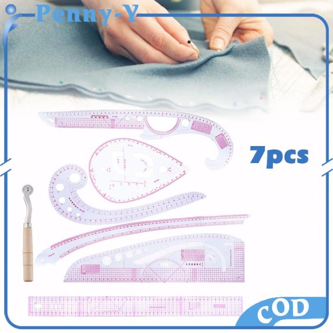___] 7pcs Penggaris Jahit Set Menjahit Pakaian Pola Quilting Ruler
