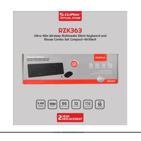 Keyboard mouse Cliptec wirelesss 2.4ghz bundle combo slim membrane 96 keys 1200dpi optical silent rzk363 rzk-363