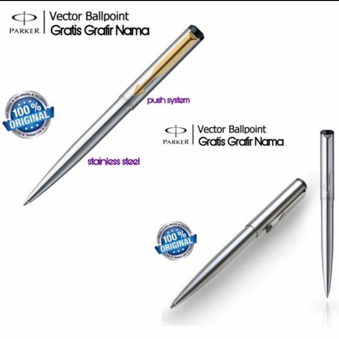 

Pulpen Parker Mewah Vector Matte Black-Silver Ballpoint + Gravir Laser Berkualitas