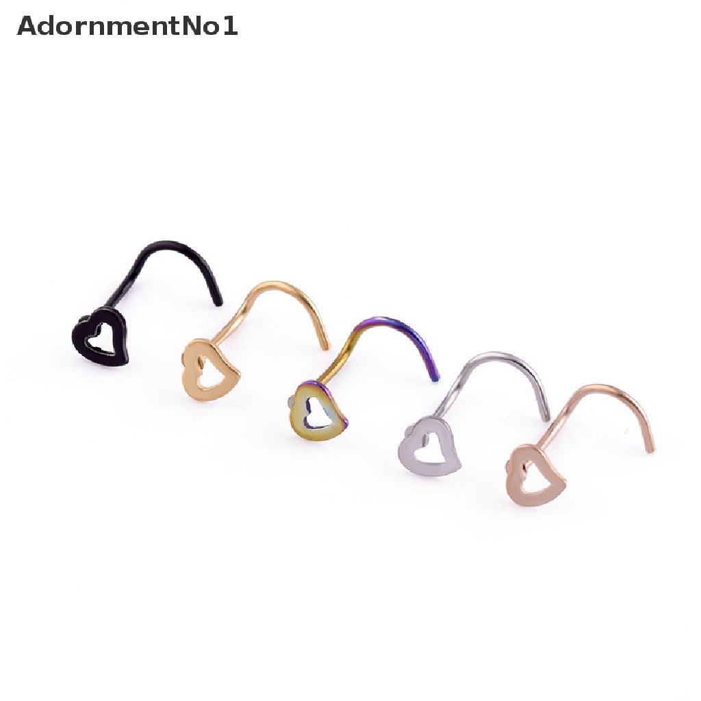 [AdornmentNo1] 5Pcs Stainless Steel Heart Piercing Nose Ring Nose Stud Rings Body Jewelry Gift [new]