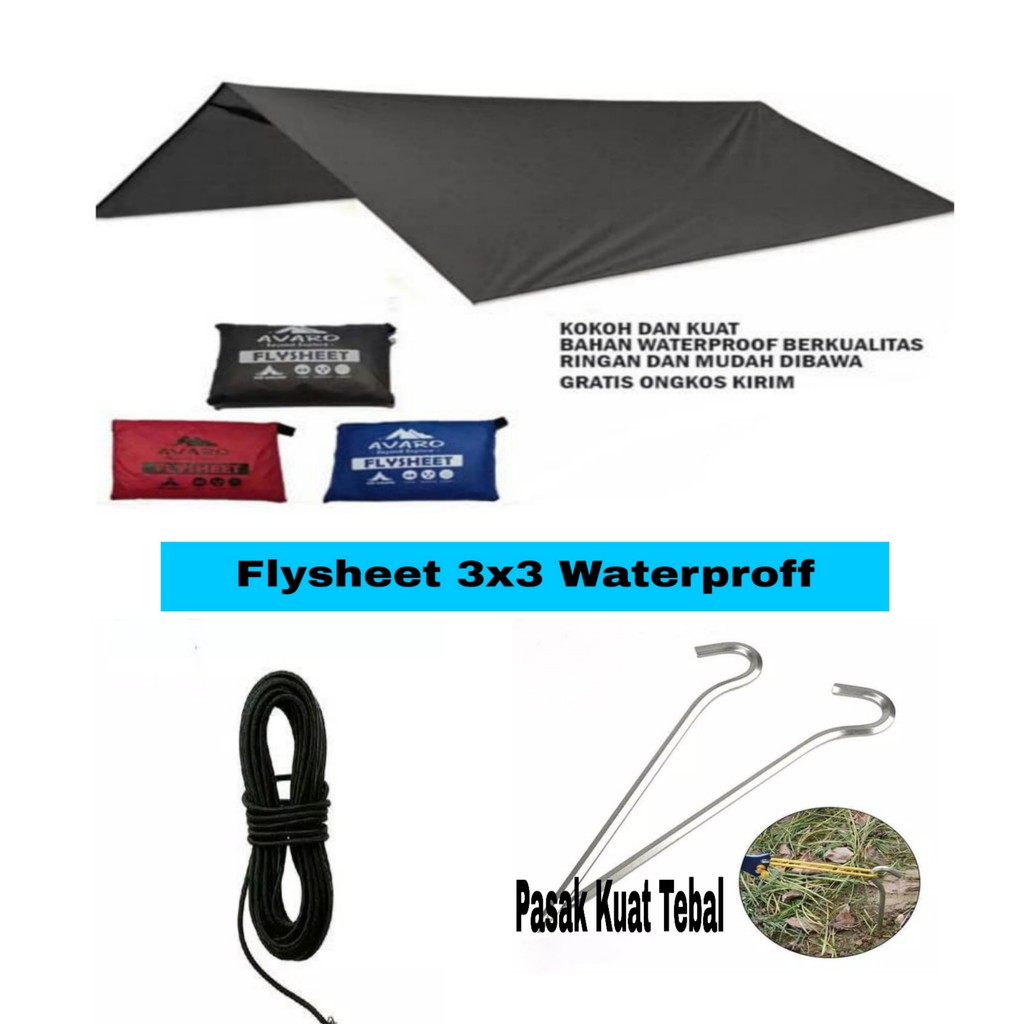 PROMO TERMURAH TRAPTENT FLYSHEET WATERPROFF 3X4 3X3 2X3 2X1,5 FLYSHET WATERPROFF+PASAK+TALI