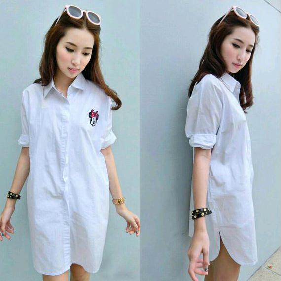 Promo Ss Kemeja Korea Katun Wanita Murah Sexy Cewek Gaul Lengan Tangan Panjang Marun Putih Simple