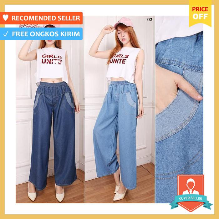 Celana Panjang Sila Kulot Longpant Jeans Wanita Biru