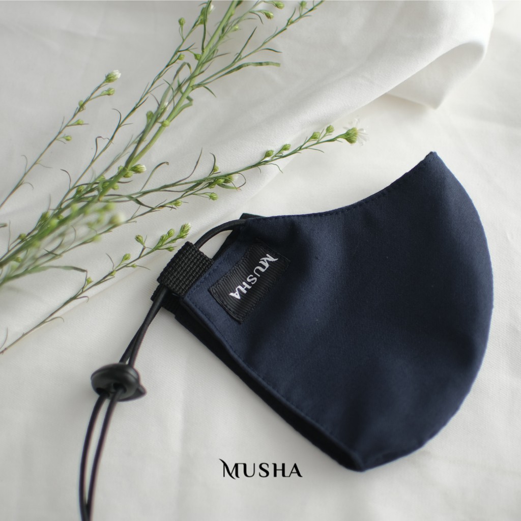 MUSHA Basic Mask Strap - Navy | Masker Kain 3 Ply Earloop