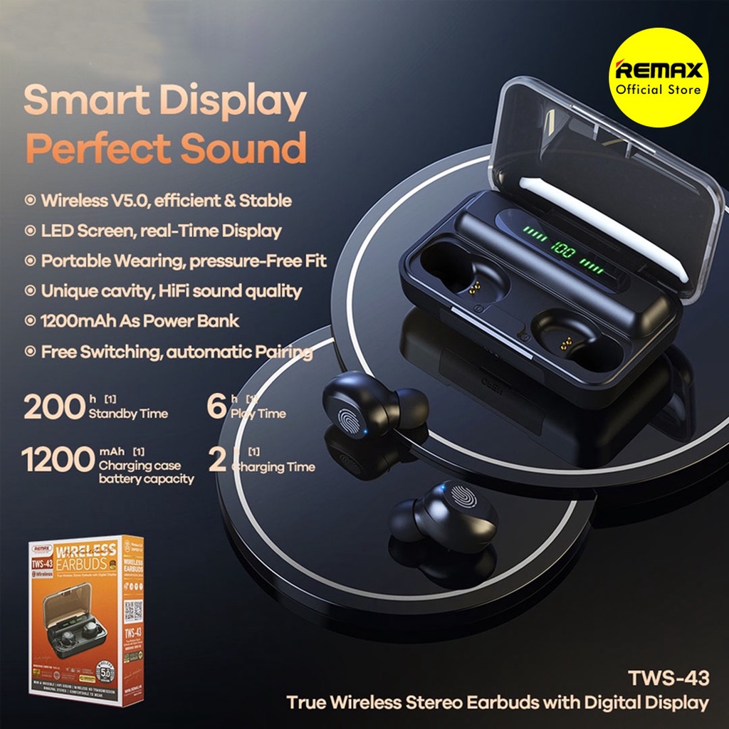 Remax Earphone Wireless With Digital Display TWS-43