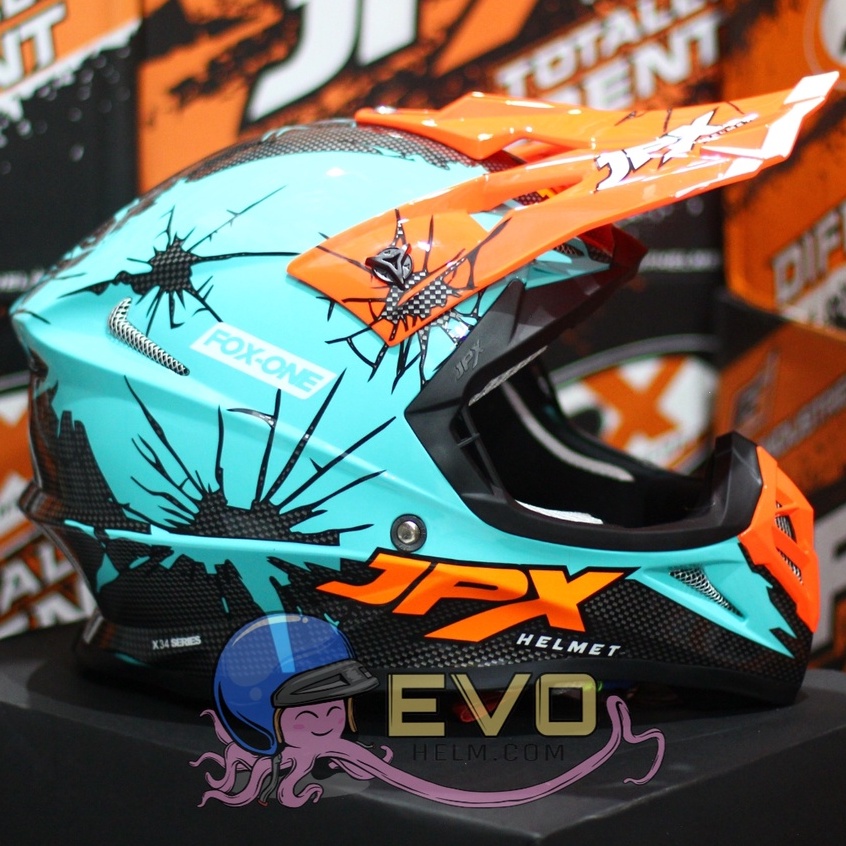 HELM JPX CROSS_FOX1 SERI X34 - GREEN TOSCA GLOSS + GOOGLE SNAIL (ONGKIR 2 KG) HELM JPX X34 TOSCA GREEN GLOSS ORIGINAL HELM JPX CROSS X34 HELM KLX JPX HELM JPX TERBARU