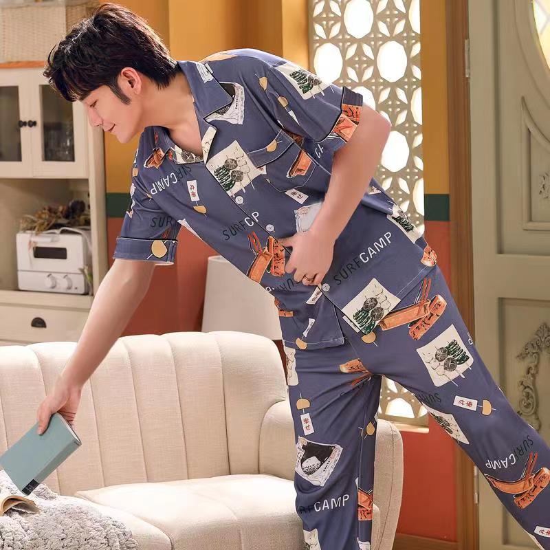 Cp piyama cowok dewasa corak kotak/Piyama Baju Tidur Pria Dewasa Import/setelan piyama lengan pendek-CP.KRAH SURFCAMP BLU