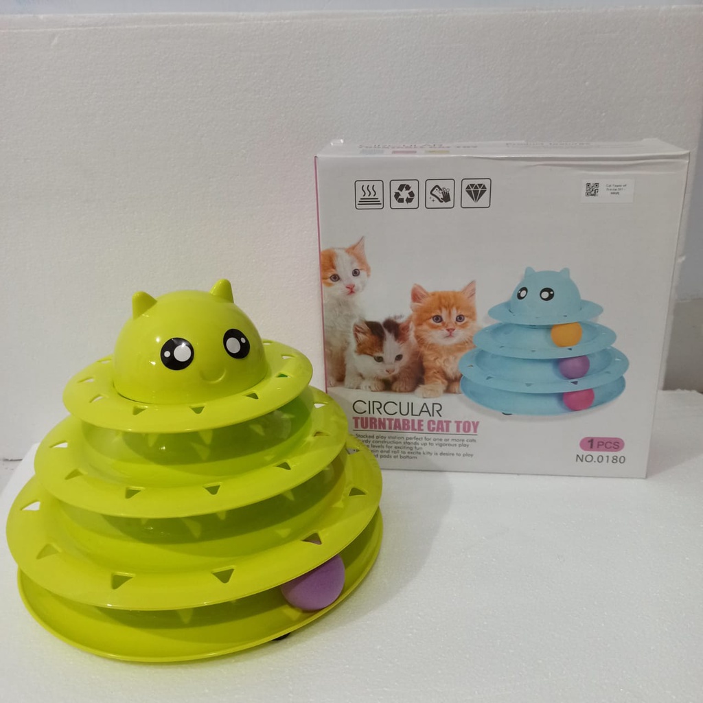 Cat Tower of Tracks 001 Fun Pet Toys Mainan Anak Kucing Bola 3 Tingkat