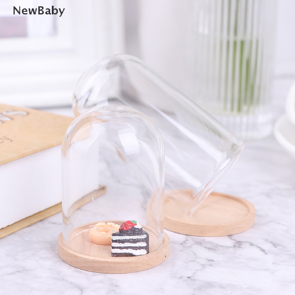 Newbaby Miniatur Toples Kaca Display Bunga Dengan Base Untuk Dekorasi Rumah Boneka 1: 12