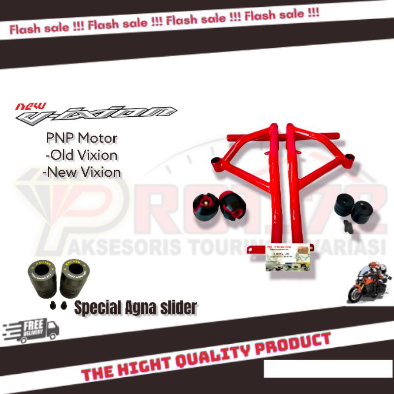 Tubular Crashbar VIXION New Old VIXION + Jalu Slider Agna Full Hitam Pnp NVL/NVA Ovi