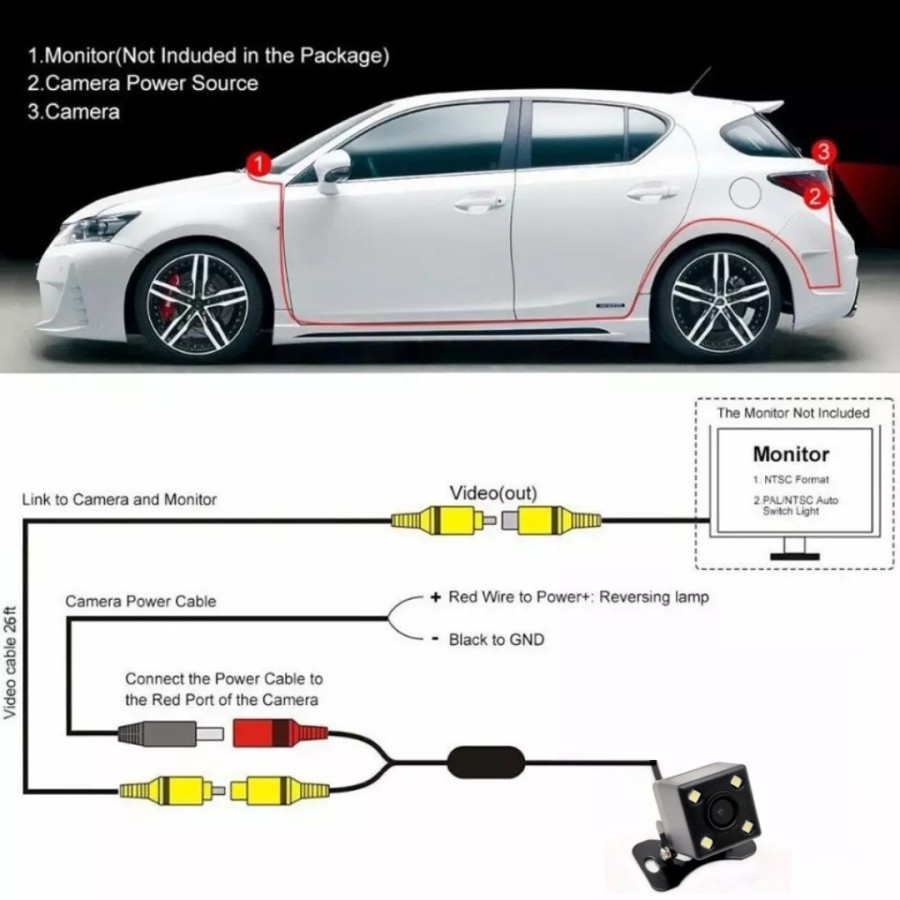 NA - Kamera Mundur Mobil Waterproof Universal Parking Camera 4 LED