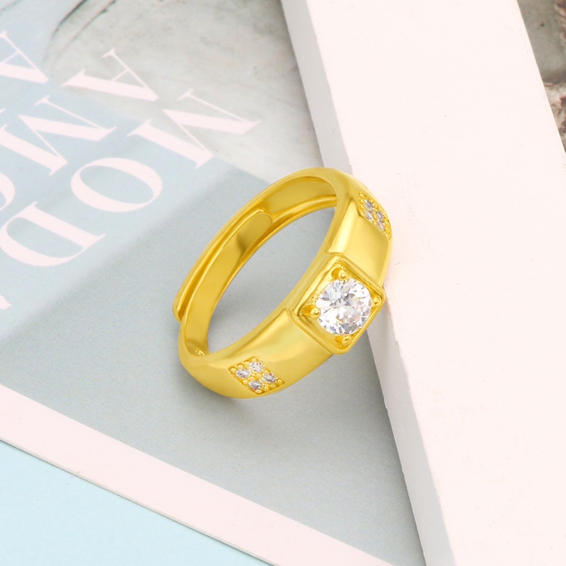 Set Cincin Zircon Berlian 24K916 Gold Bentuk Hati Gaya Jepang Dan Korea Selatan Untuk Pria Dan Wanita