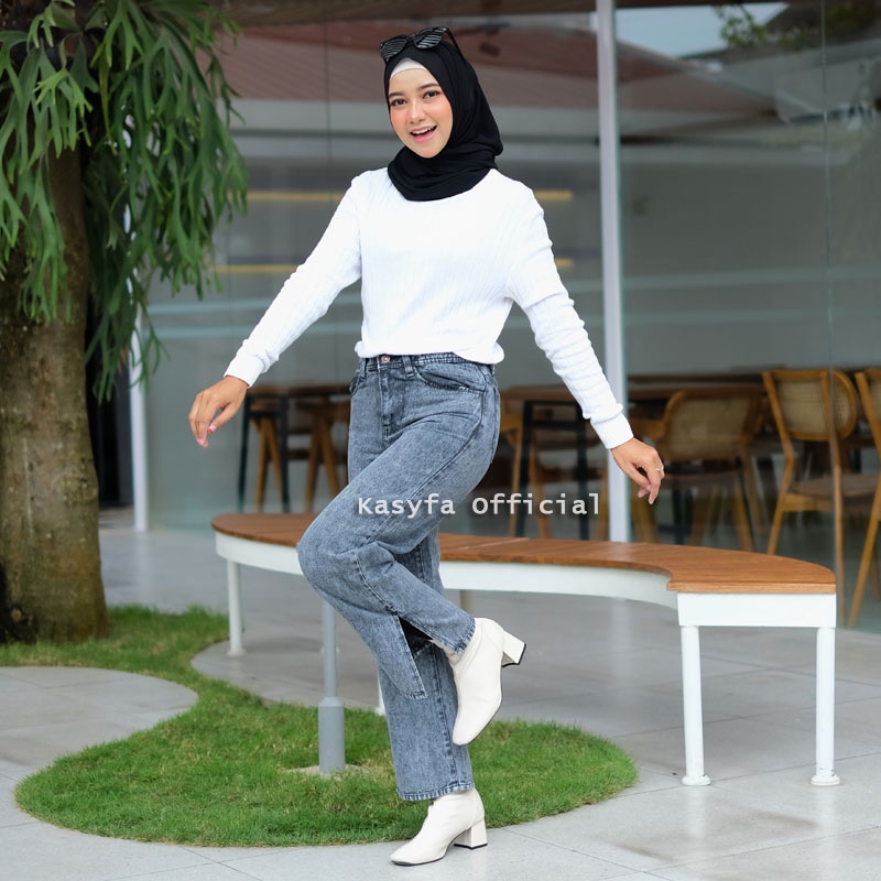 ZIZI KULOT BELAH SNOW PREMIUM // EONNI KULOT JEANS SNOW