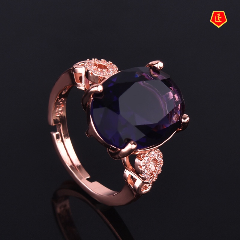 [Ready Stock]Inlaid Blue Topaz Ring Classic Temperament