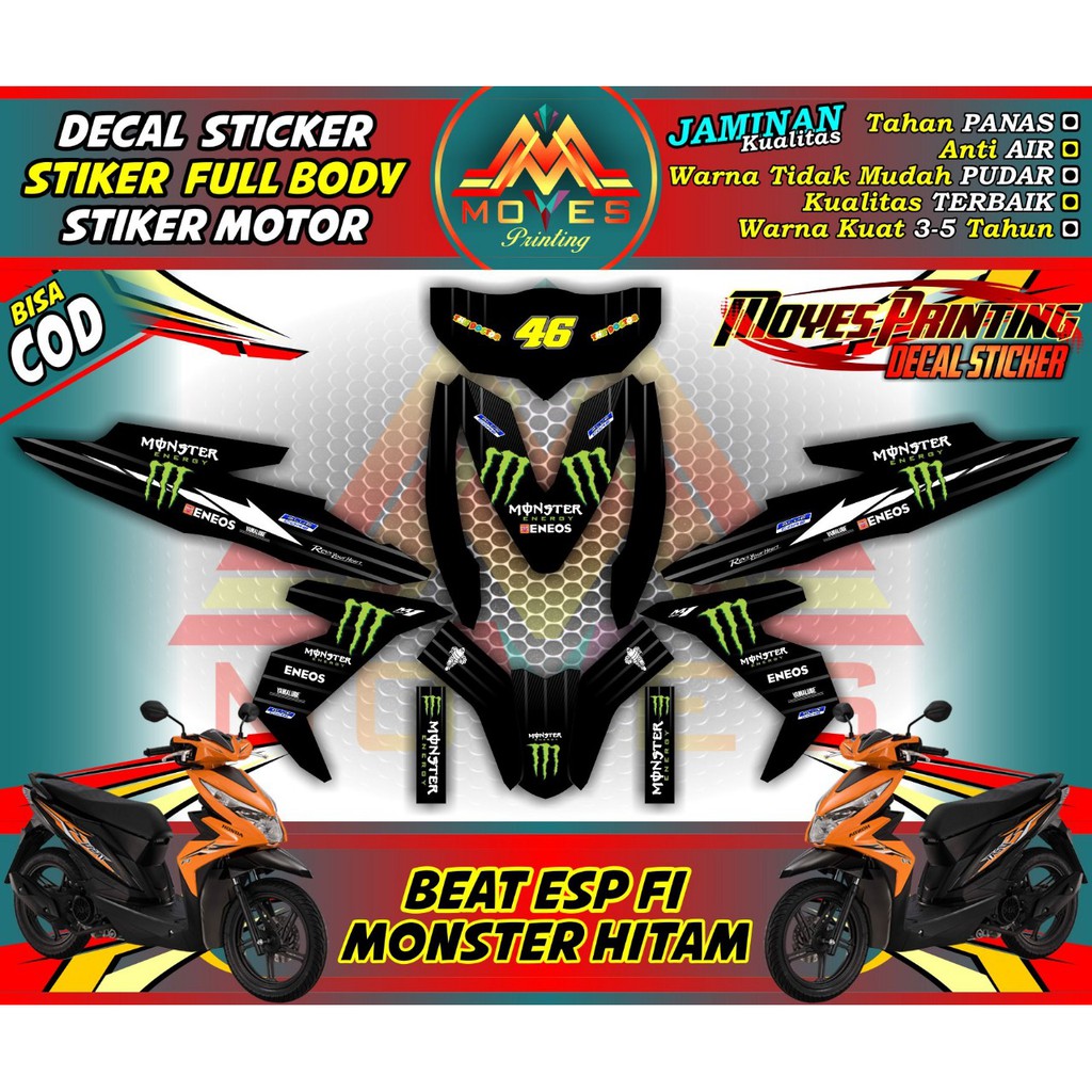 Stiker motor beat new fullbody hitam variasi - stiker decal hondaa beat - stiker honda beat new full