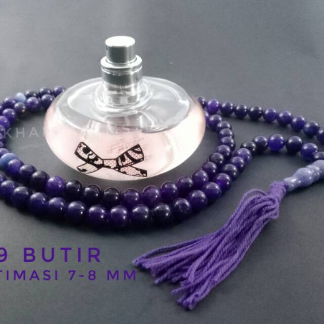 TASBIH BATU GIOK UNGU DIM 8 MM ISI 99 BUTIR AKSESORIES PERLENGKAPAN IBADAH SHOLAT DZIKIR FASHION MUSLIM