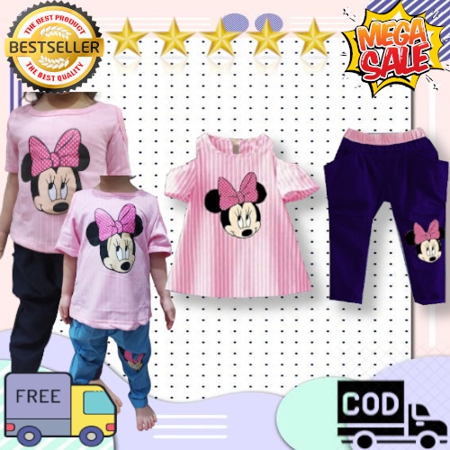 VISION ONLINE [GRATIS ONGKIR BISA COD] SETELAN STRIPY MINNIE//SETELAN BAJU LENGAN PENDEK ANAK PEREMPUAN UMUR 1 2 3 4 TAHUN KAOS ATASAN BAYI CEWEK 12 BULAN CELANA PANJANG ANAK DENIM MURAH KEKINIAN TERBARU 2021 KEREN MODEL KOREA STYLE BAGUS LUCU