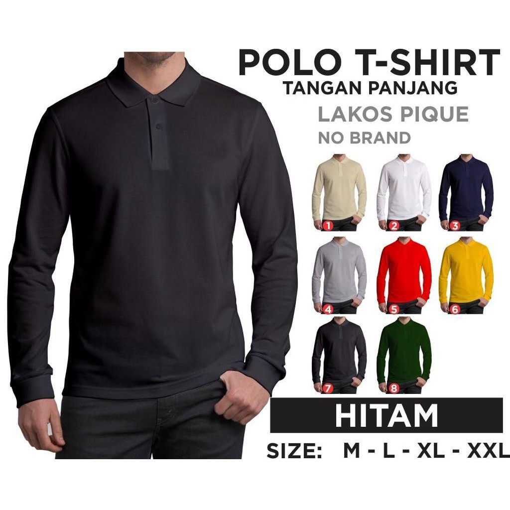 Kaos polos - Kaos kerah pria | kaos polo shirt lengan panjang ujung lengan pakai ban rib atau karet atasan baju dewasa M L XL XXL