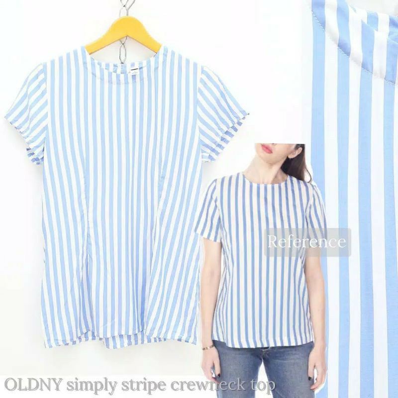 blouse wanita lengan pendek old navy salur biru