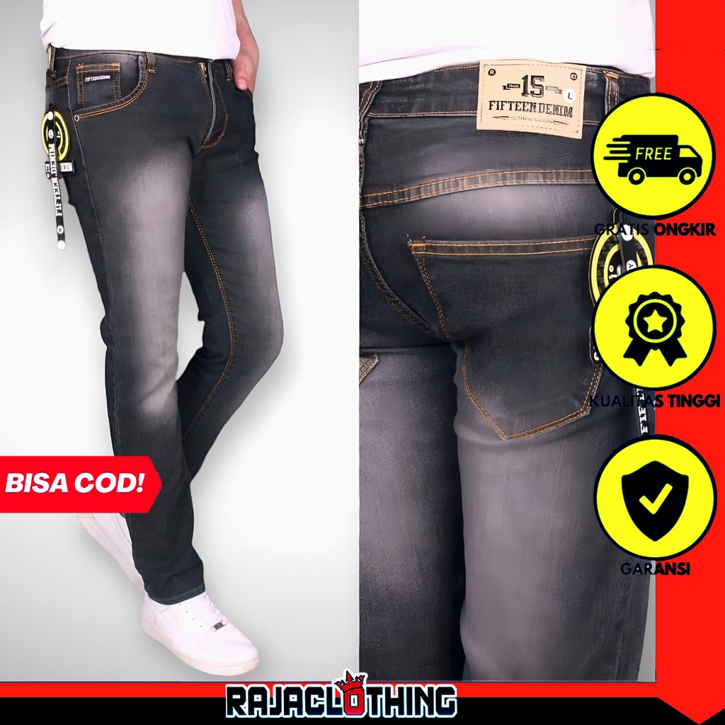 RCL - Celana Jeans Panjang Pensil Skinny Semi Slimfit Ripped Cowok Cowo Pria Bahan Denim Stretch Jins Pria / FIFTEEN DENIM - Celana Jeans Pria Slim Fit Streetch Original New Fifteen Denim / Celana Pria Jeans