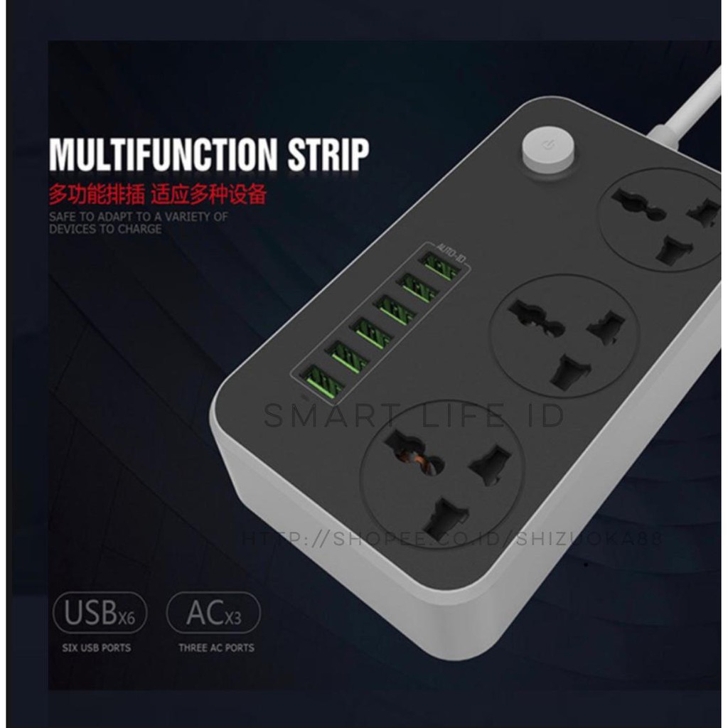 Stop Kontak Colokan Multiguna Multifungsi Kabel Smart Power Socket High Quality 6 USB PORT YS