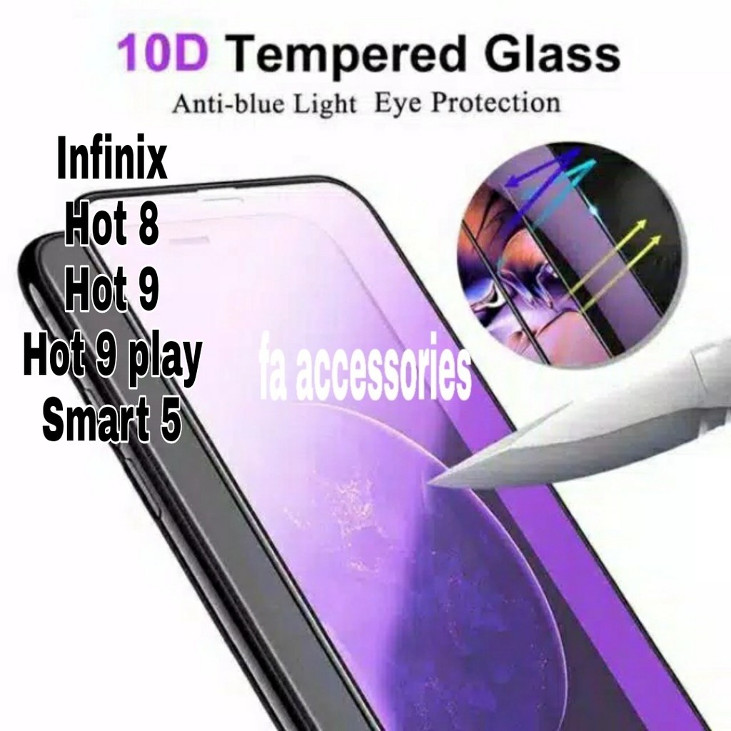 FA Tempered Glass Bluray Anti BlueLight Full 10D 99D infinix hot 8 9 9PLAY 10 10s 11 s PLAY SMART 5