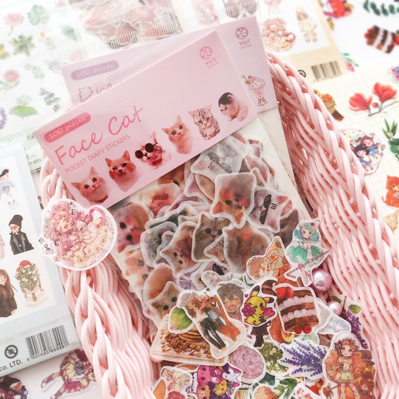 100pcs Stiker Motif Kartun Untuk Dekorasi Diary / Scrapbook Diy