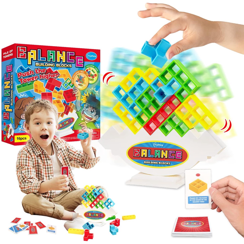 Mainan Puzzle Balok Bangunan Menara Tetra Tetris Balance DIY Untuk Anak