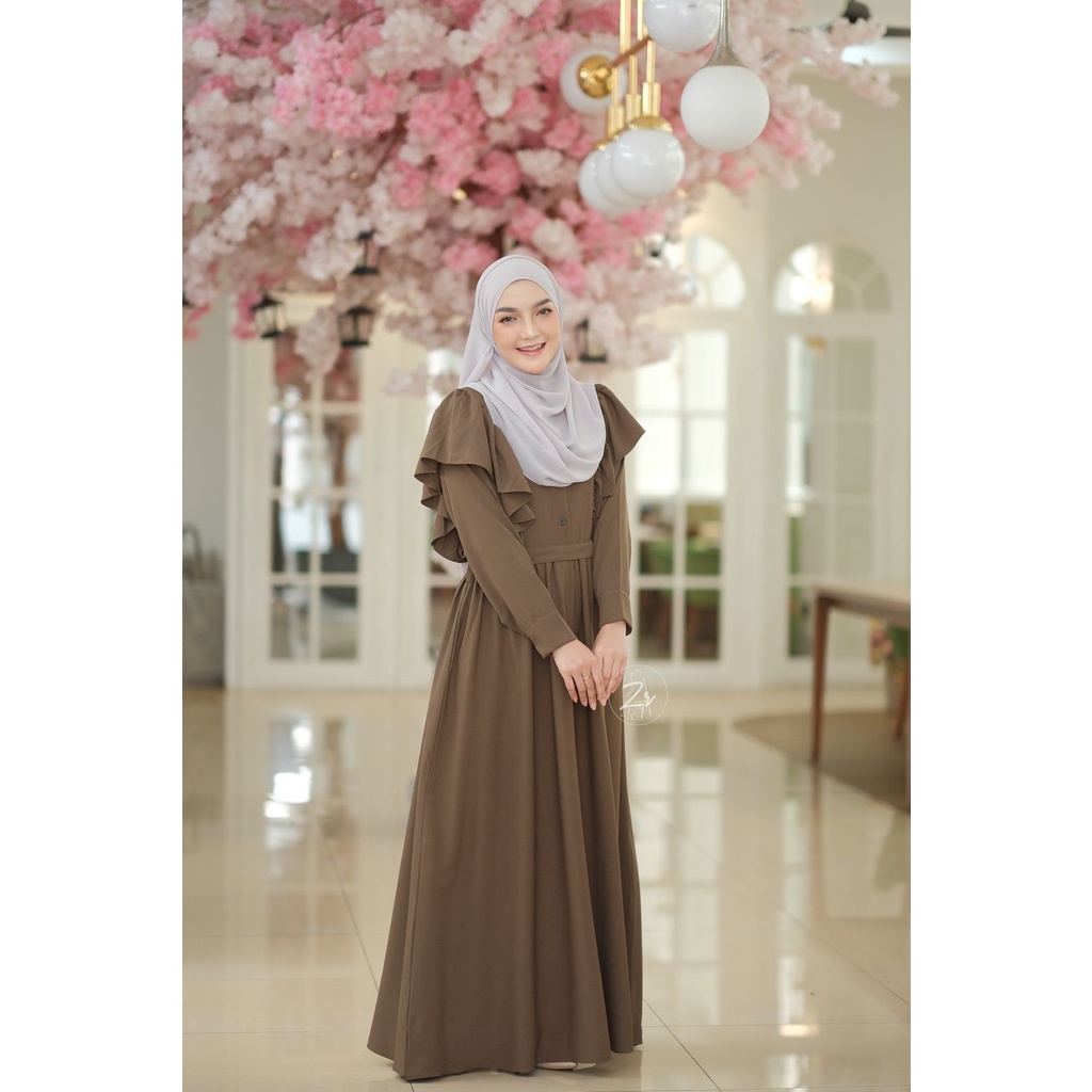 dress Liya klarissa viona ori zr gamis lebaran itycrepe polos plus outhe rempel bahu modis trend selebgram busana muslim wanita terkini-army