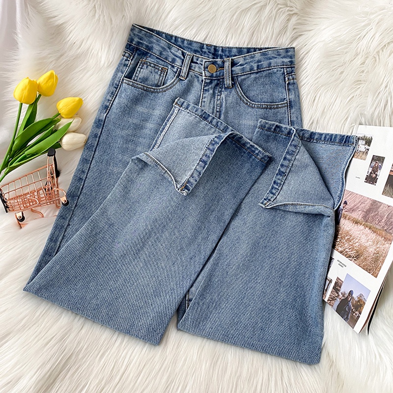 korean kekinian boyfriend rok high waist straight fit jeans wanita