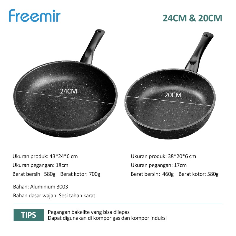 Wajan Penggorengan Aluminium Anti Lengket Serbaguna Awet Warna Hitam 20 cm / 24 cm Frying pan