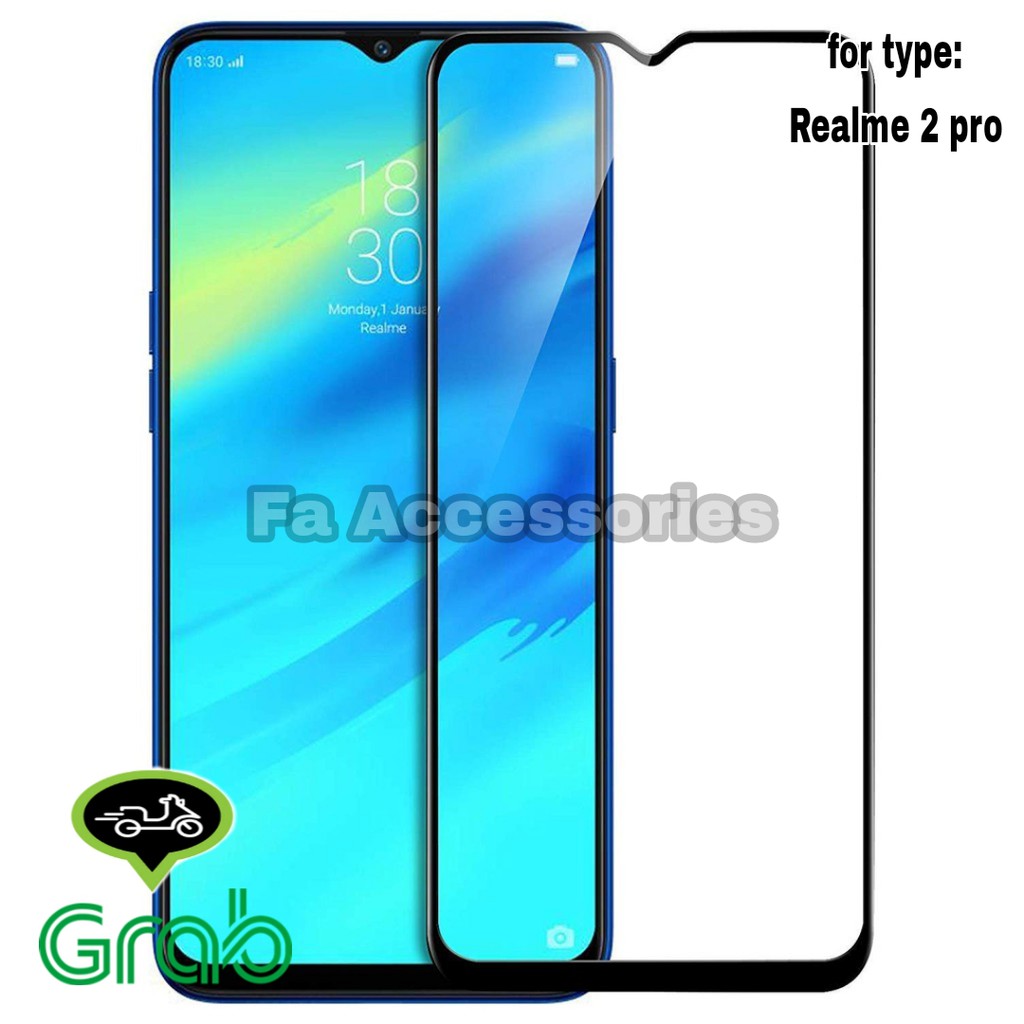 Tempered Glass 5D Full Lem REALME 2 PRO HITAM SCREEN GUARD FULL GLUE