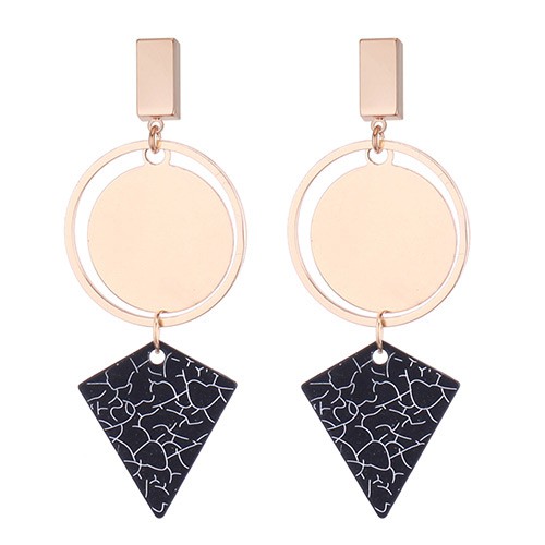 LRC Anting Tusuk Elegant Gold Color black Geometric Shape Design