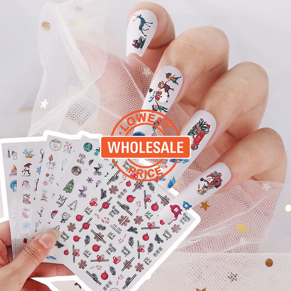 [Harga Grosir]Stiker Kuku 3D Motif Natal / Rusa / Snowflake Untuk Dekorasi Nail Art / Manicure/Hot Sale