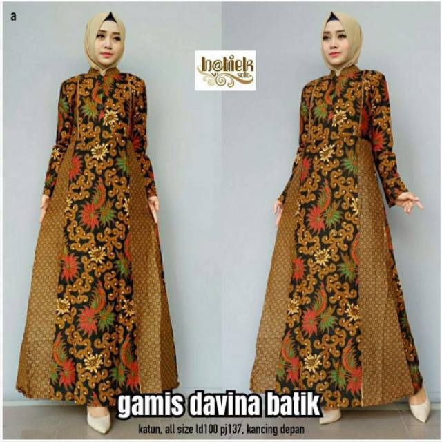 Gamis batik wanita cikita genes sogan kombinasi truntum couple sarimbit