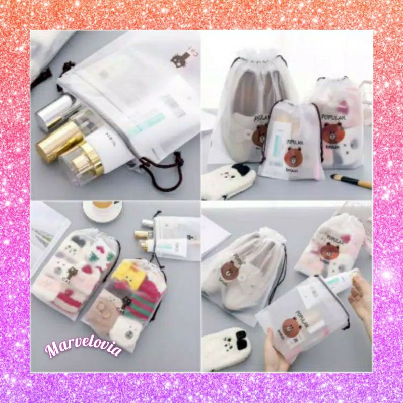 marvelashop | Travel Pouch Organizer Serbaguna Tas Serut Make Up Kosmetik Brown Impor