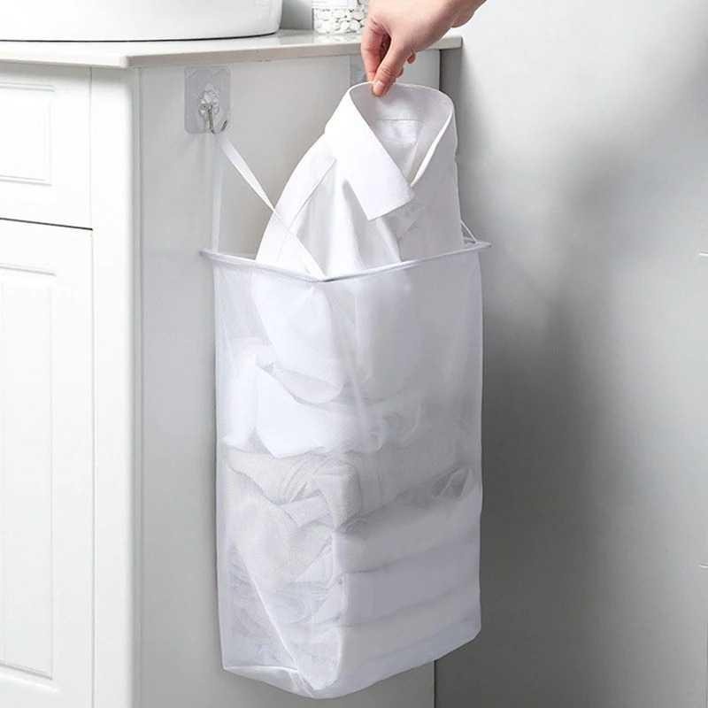 Keranjang Gantung Pakaian Kotor Laundry Basket Wall Mounted - YJ39 - White