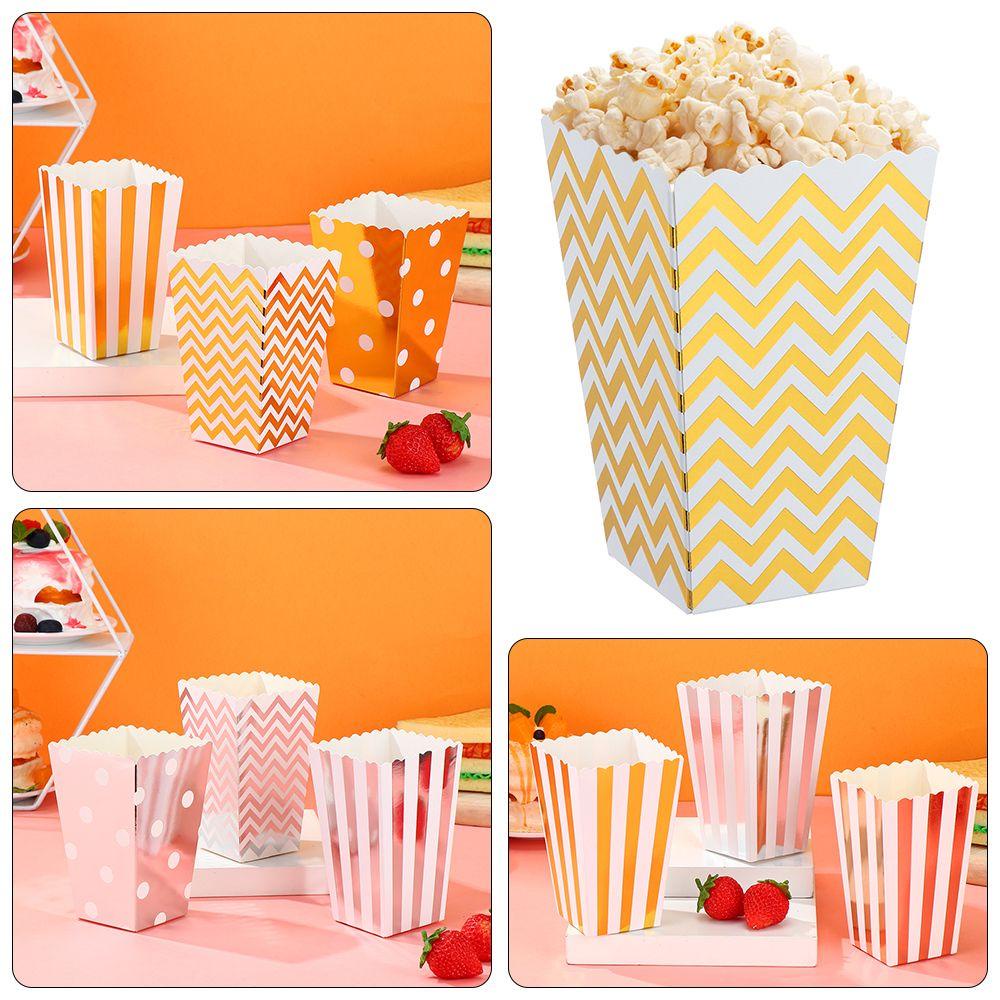 R-FLOWER 6 Pcs Kotak Popcorn Dekorasi Pesta Elegan Peralatan Makan Sekali Pakai Rose Gold Silver