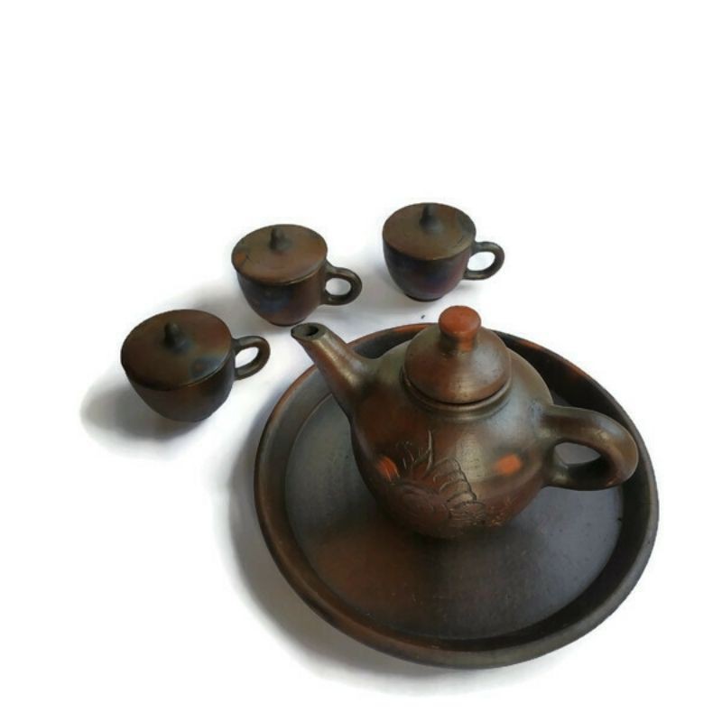 Gerabah tea pot set / teh poci tanah liat / teko tanah liat / souvenir tea pot grade A