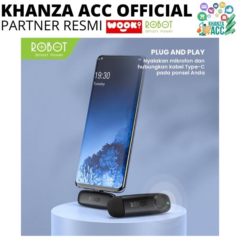 KHANZAACC ROBOT RS20 Wireless Connector Microphone Bluetooth 5.1 Clip On Type C