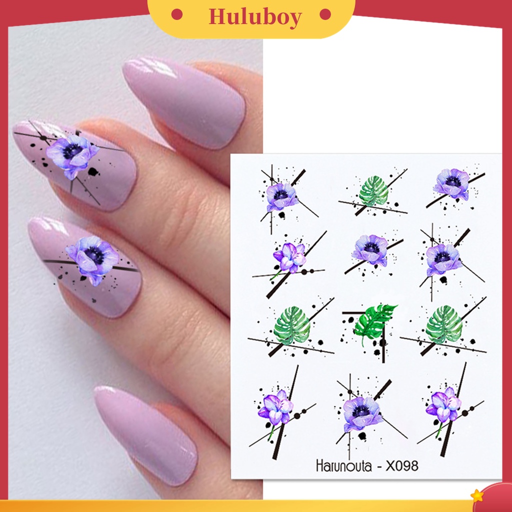 Huluboy Huluboy♡ Stiker Kuku 3D Motif Daun Bunga Hati Untuk Wanita