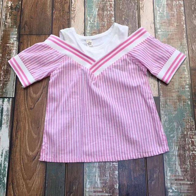 GA2461 SABRINA STRIPE PINK / kemeja kaos anak perempuan import korea murah