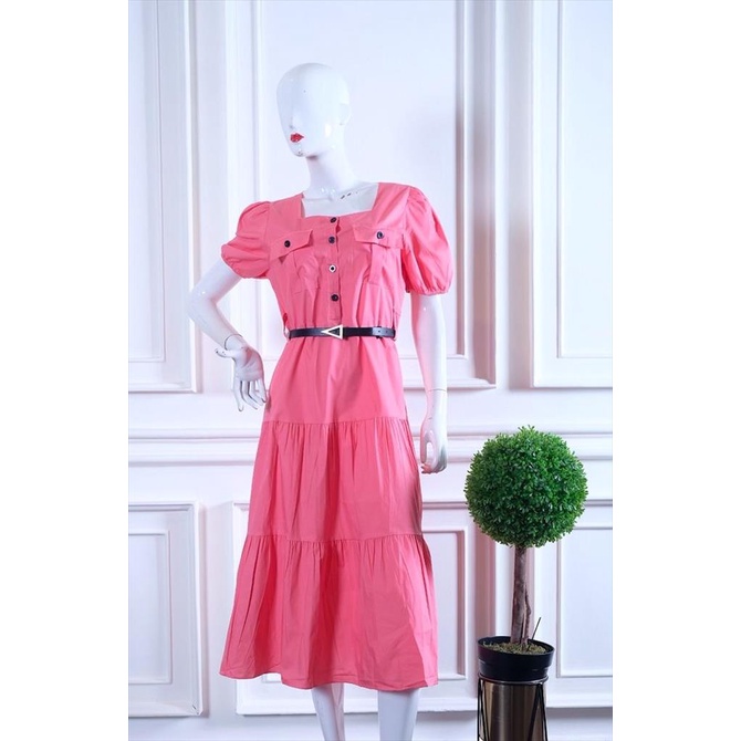 DRESS BANGKOK BAHAN PREMIUM KOREA STYLE + BELT