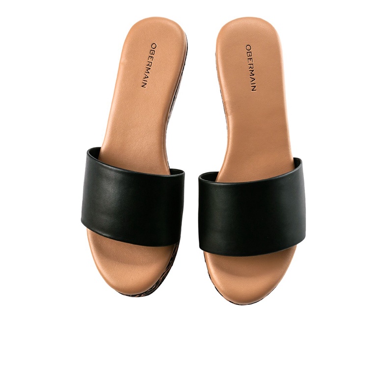 SANDAL WEDGES KULIT OBERMAIN WANITA ORIGINAL ASLI TERBARU HITAM OW15