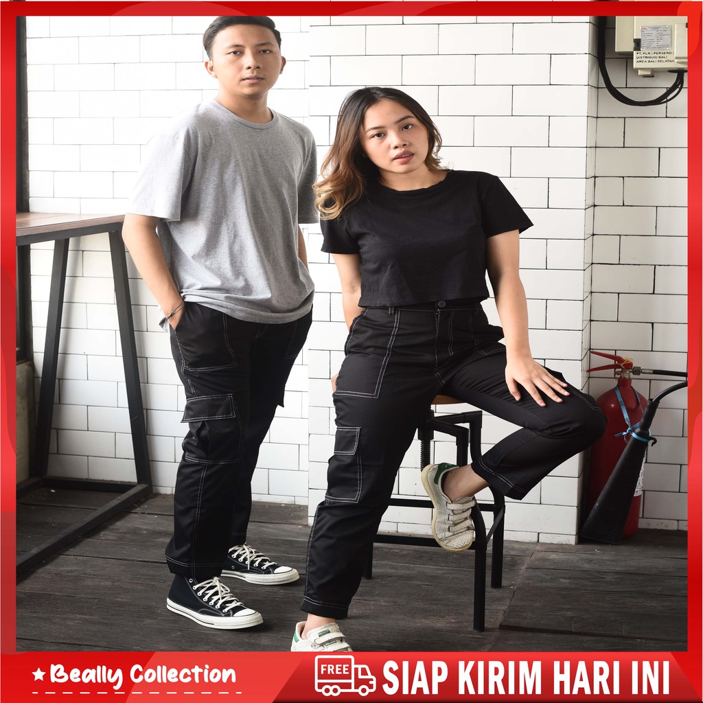 CARGO LIST BLACK S-3XL CELANA CARGO PRIA WANITA CELANA CARGO JOGGER UNISEX