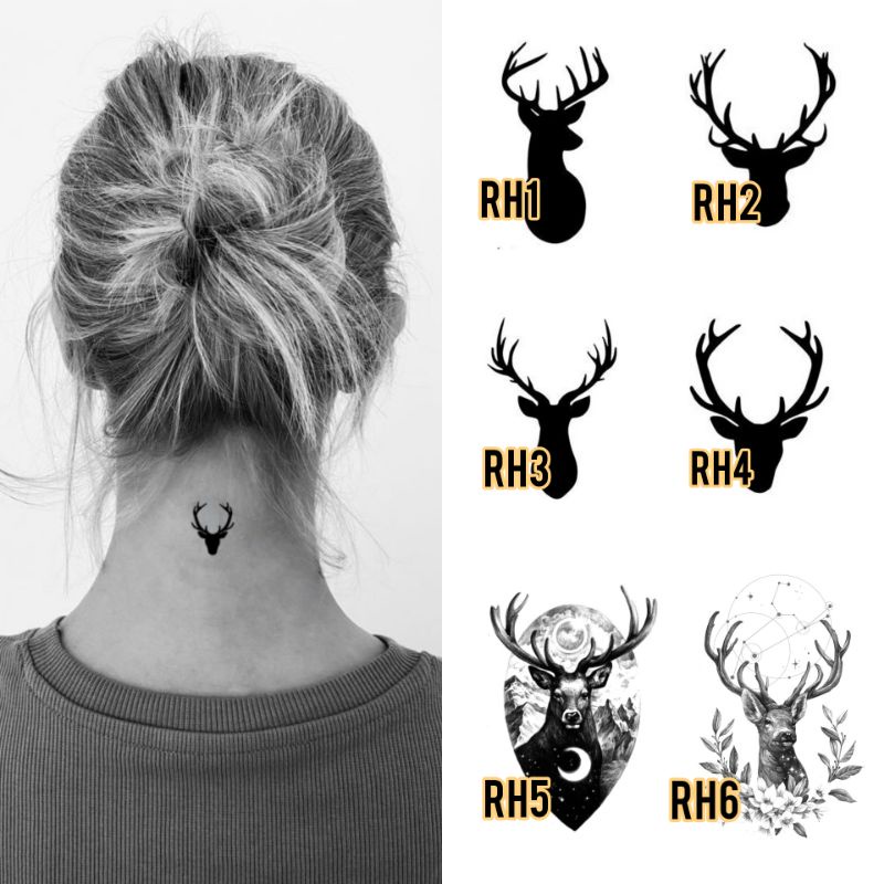 Tato Temporer Rusa siluet rusa tato deer  tato simple Stiker Tato Minimalis - RH