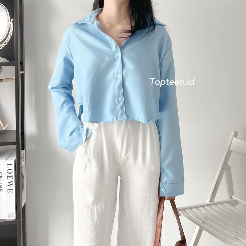 LONG Lexa Sakura Crop Kemeja Wanita Casual Kerja