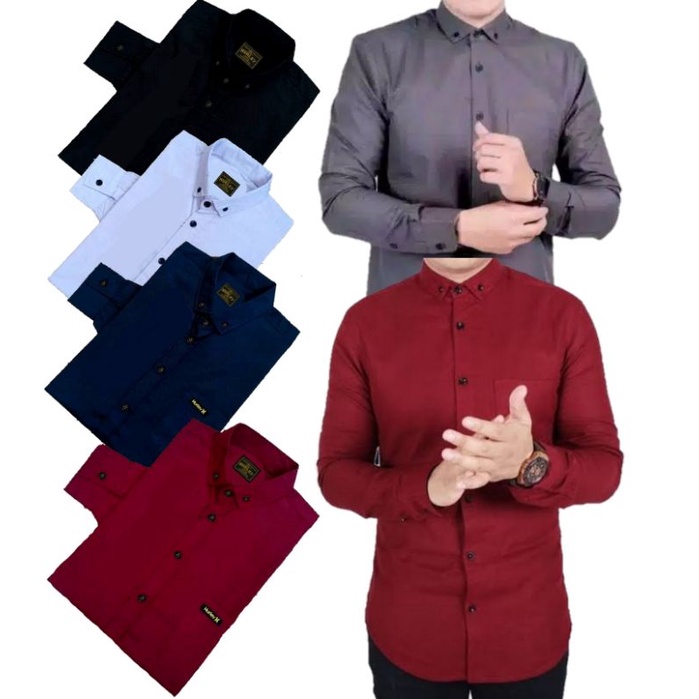 Kemeja Pria Polos Lengan Panjang Katun Hem Baju Cowok Keren Distro